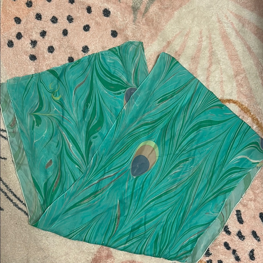 Luxurious Green and Blue Botanical Scarf